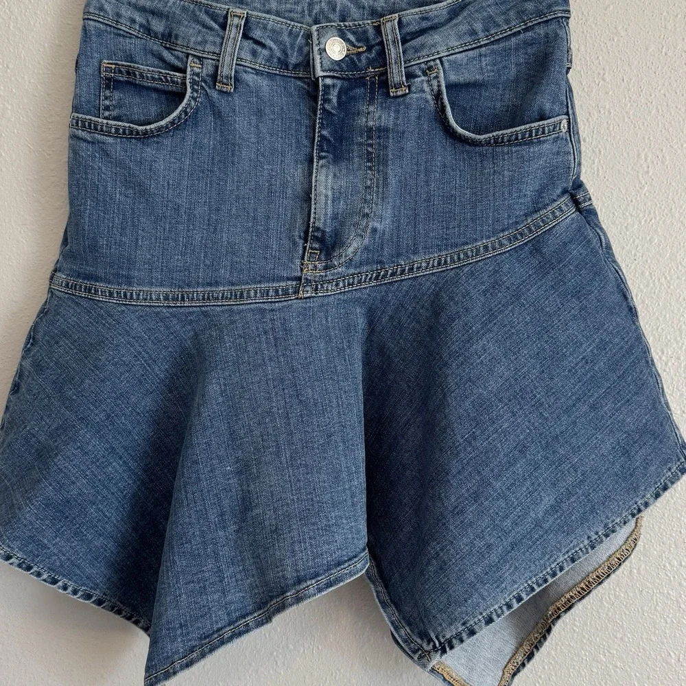 Free People We The Free Wild River Denim Handkerchief Asymmetrical Skirt Blue S